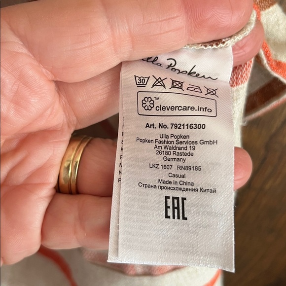 Ulla Popken orange and Cream Striped V-Neck tunic Top linen blend - Picture 6 of 8